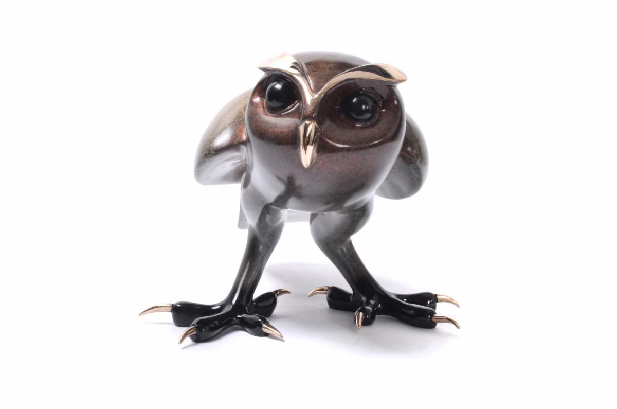 A sculpture of a brown owl by the artist Frogman, for sale online at Marcus Ashley Gallery.
