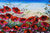 The vibrant original acrylic painting Floral Poppies - 192854 features an impasto style with poppies in the foreground, surrounded by lush green foliage and splashes of purple and white wildflowers set against a bright blue sky.