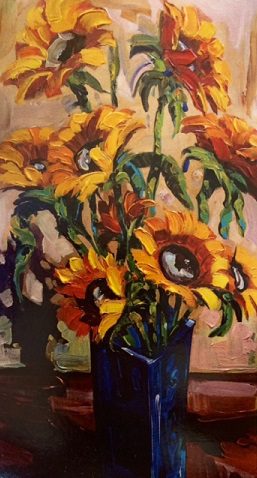 sunflowers in a vase fine art print on canvas by steve barton
