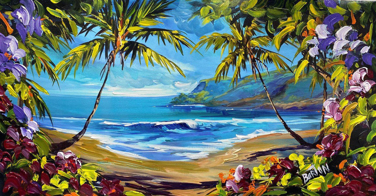 beach in hawaii steve barton art with palm trees