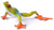 The Chauncey sculpture is a vibrant ceramic piece inspired by the red-eyed tree frog, featuring a bright green body, blue accents, red eyes, and orange toes in a crawling pose on a white background.