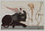 The lithograph Dark Sphinx by Michael Parkes depicts a mythological black creature with wings and a human face, reclining next to a nude figure with long braided hair, a staff, and a small ribbon at the back, all set against a minimalistic neutral background.