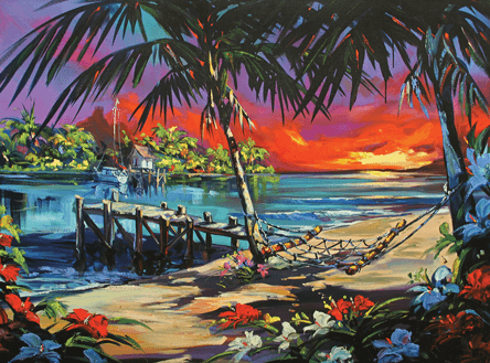 sunset beach scene with palm tree fine art print by steve barton