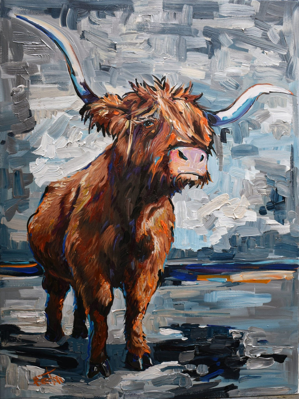 highland cow print on canvas art by steve barton