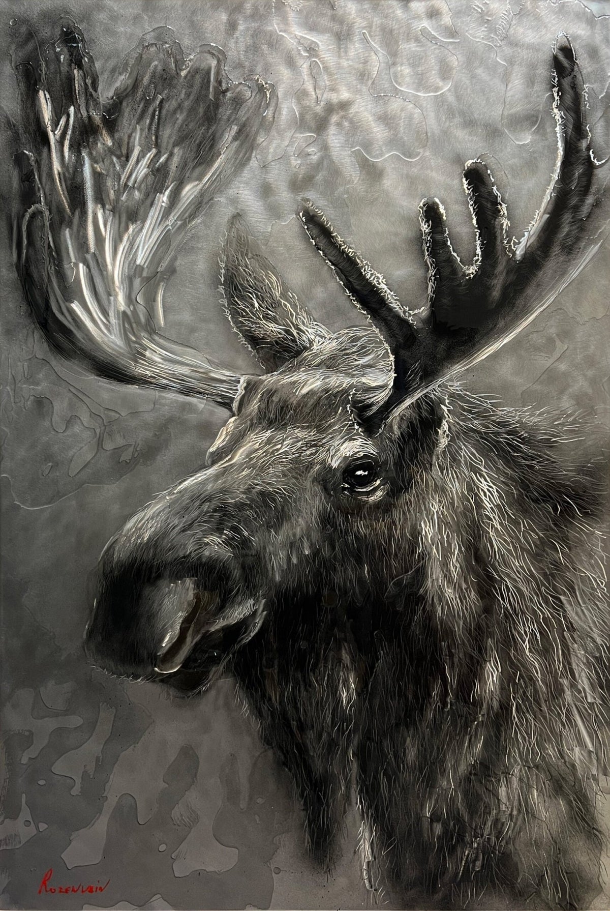 Metal mixed media Moose painting by Michael Rozenvain