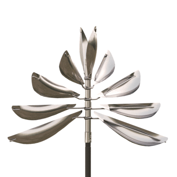 Animated gif of a stainless steel fan-shaped sculpture by Lyman Whitaker, available at Marcus Ashley Gallery.