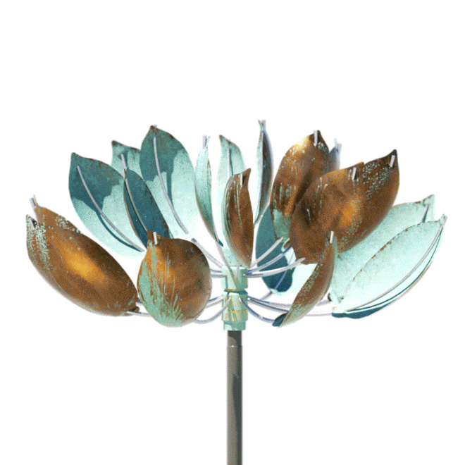 Animated gif of a metal Lotus sculpture by Lyman Whitaker, available at Marcus Ashley Gallery.