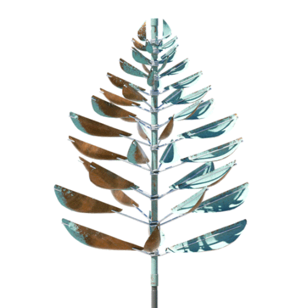 Animated gif of the spinning tree-shaped sculpture by Lyman Whitaker called Ponderosa.