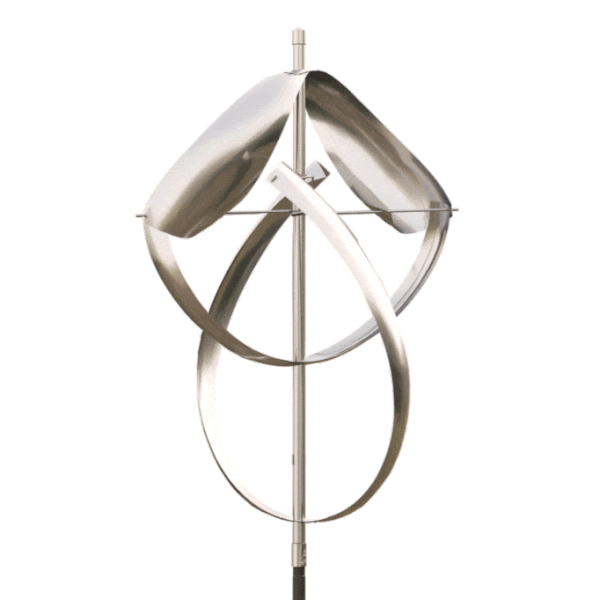 Animated gif of the spinning stainless steel version of the Schooner metal sculpture by Lyman Whitaker.