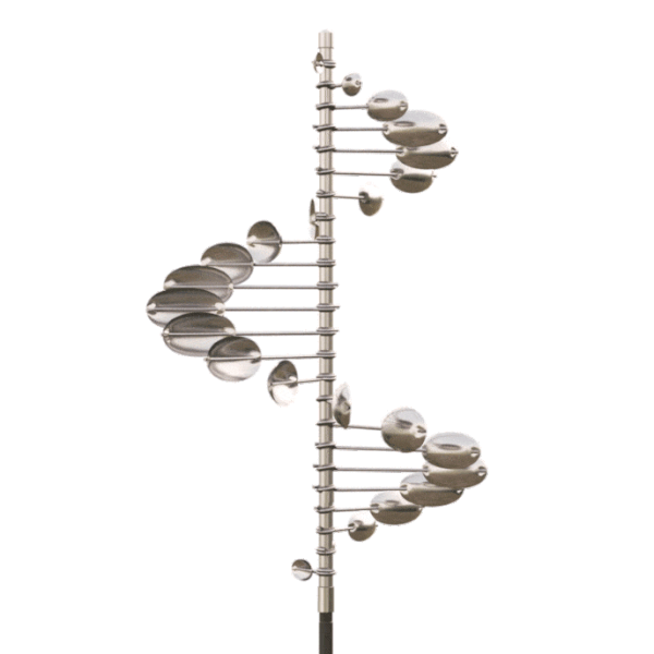Animated gif of the stainless steel version of the Single Helix oval shaped sculpture by Lyman Whitaker.