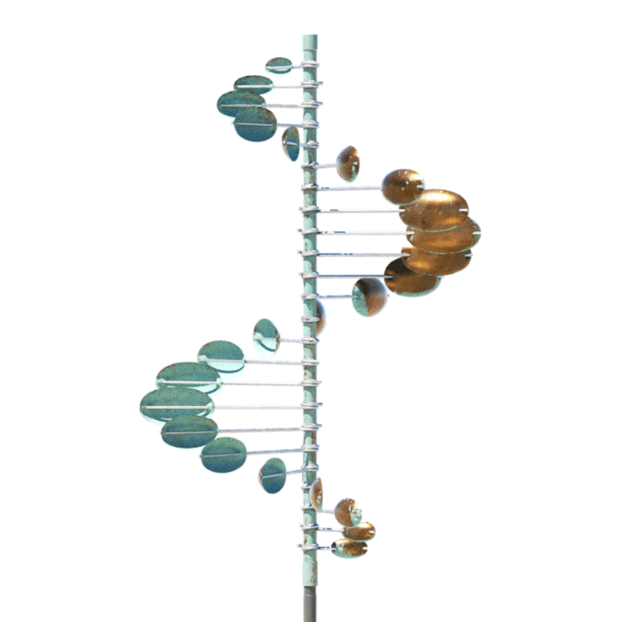 Animated gif of the Single Helix metal sculpture with oval shapes by Lyman Whitaker.