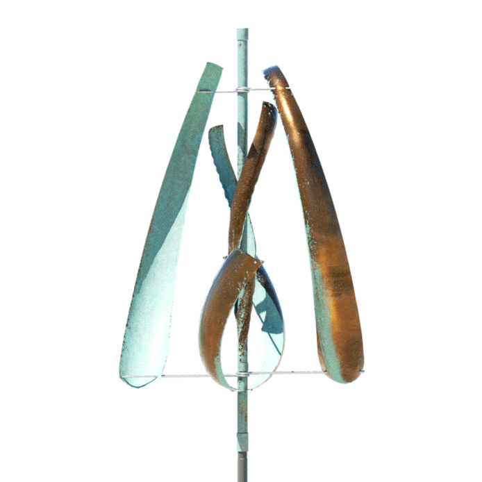 Animated gif of the spinning metal sculpture called Spring by Lyman Whitaker.