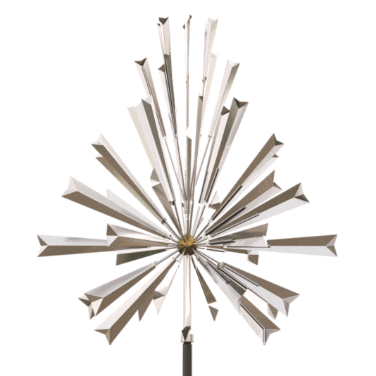 Stainless steel sculpture inspired by an exploding star called Supernova by Lyman Whitaker.