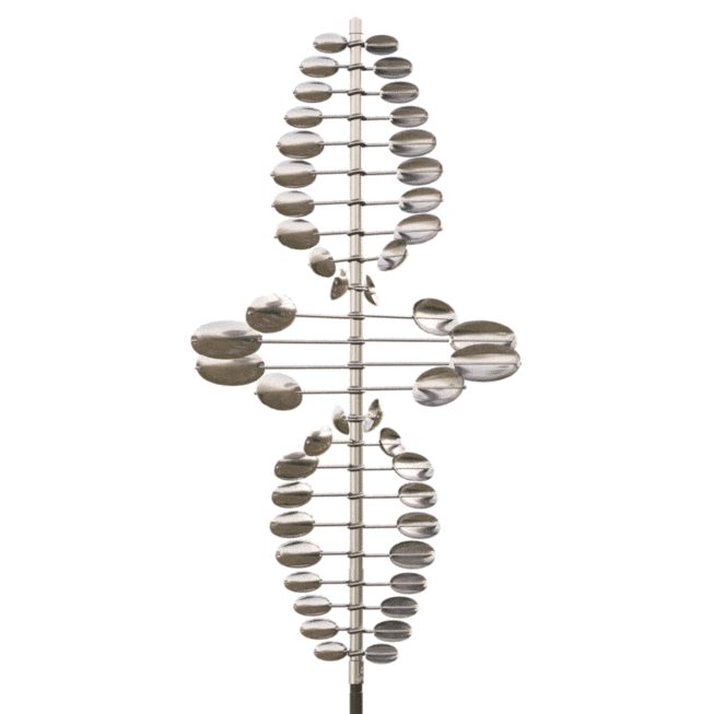Animated gif of the stainless steel Twister sculpture with oval shapes, for sale at Marcus Ashley Gallery.