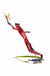 Back view of a sculpture by Frogman featuring a red frog catching a butterfly, called Be Mine.