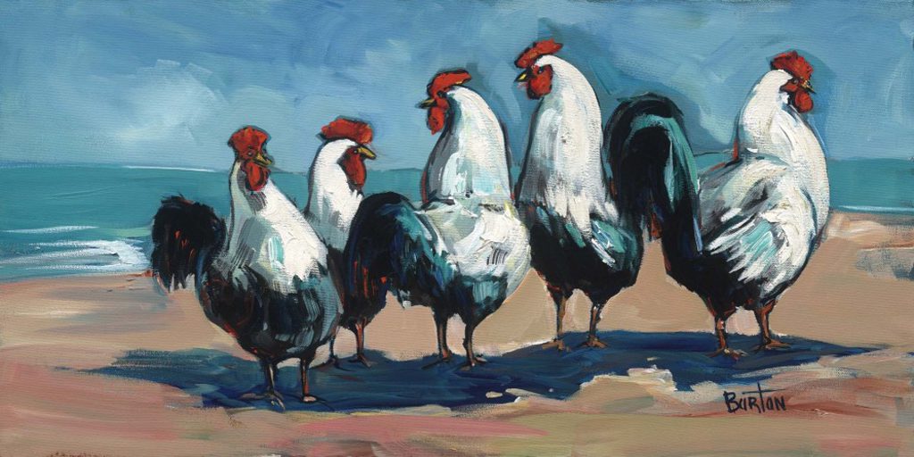 chickens on the beach fine art work print by steve barton