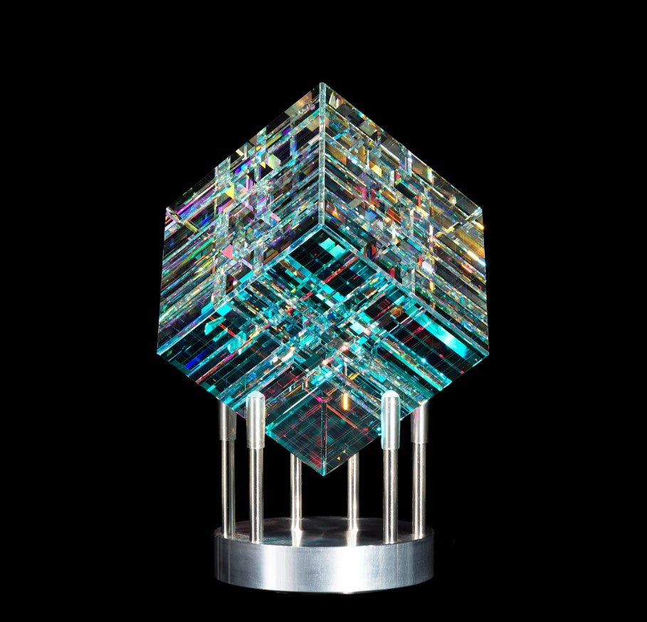 Chroma Cube by Jack Storms | Optic Crystal Cube Sculpture - Marcus