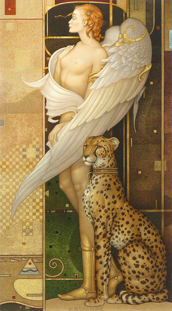 golden angel dress by Michael Parkes | Magical Realism Art Colour:White/Blue a shimmering frock inspired mfgstyle_8010369 Camo Wedding Gown/dress SATIN