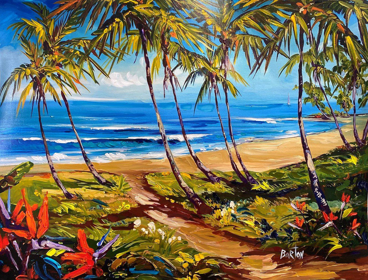 beach art steve barton acrylic on canvas with palm trees